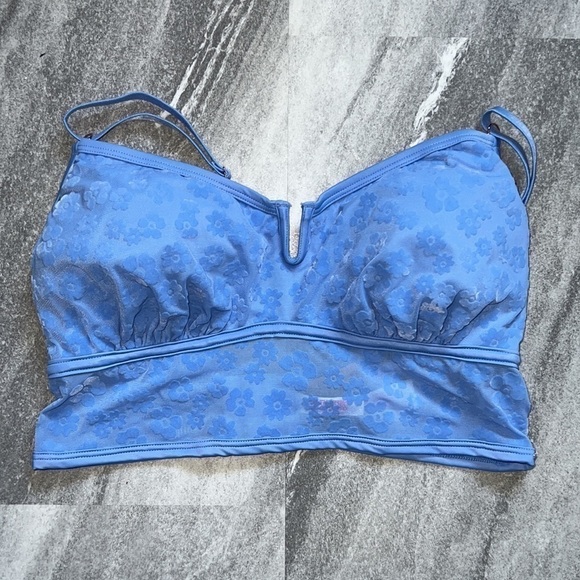 VS Pink Wireless Flocked Mesh Bralette Large-DD Cornflower Blue Daisy - Picture 7 of 10